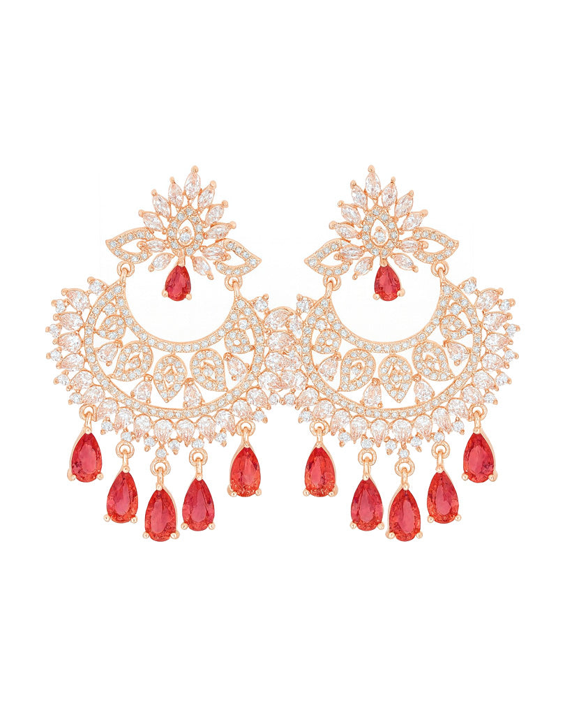 Elegant Red AD Stone Chandelier Earrings