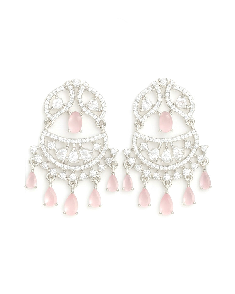Elegant Pink Drop AD Stone Chandelier Earrings