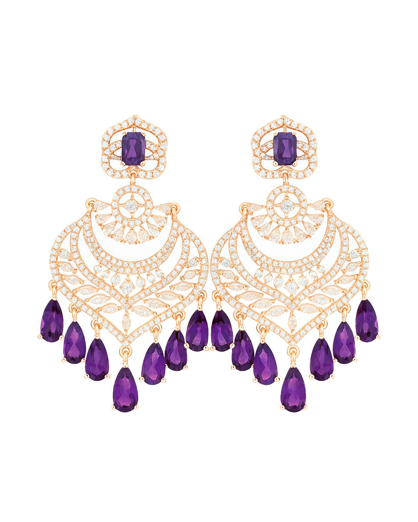 Royal Purple Drop AD Stone Chandelier Earrings