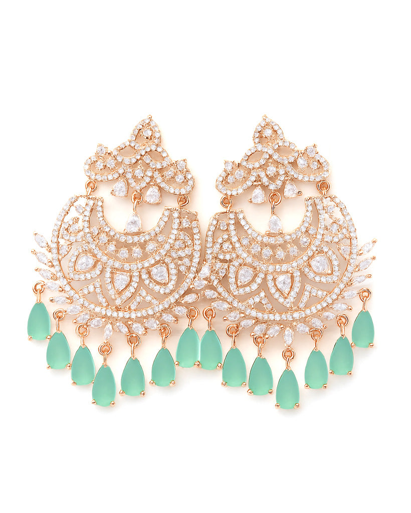 Elegant Mint Green AD Stone Chandelier Earrings