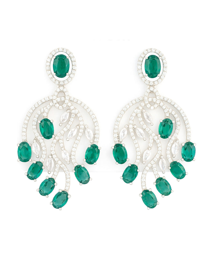 Elegant Emerald AD Stone Chandelier Earrings