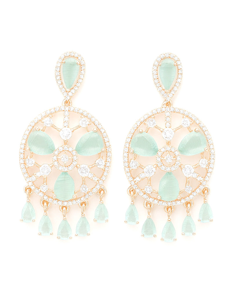 Elegant Aqua AD Stone Chandelier Earrings