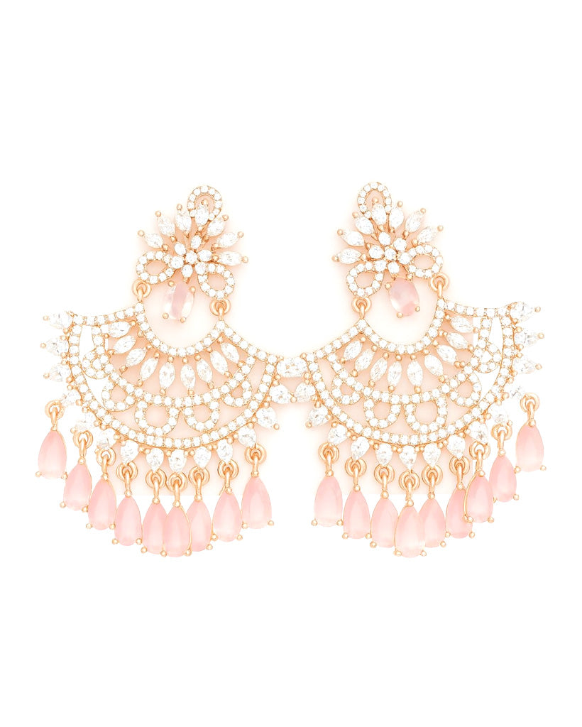 Elegant Rose Quartz AD Stone Chandelier Earrings