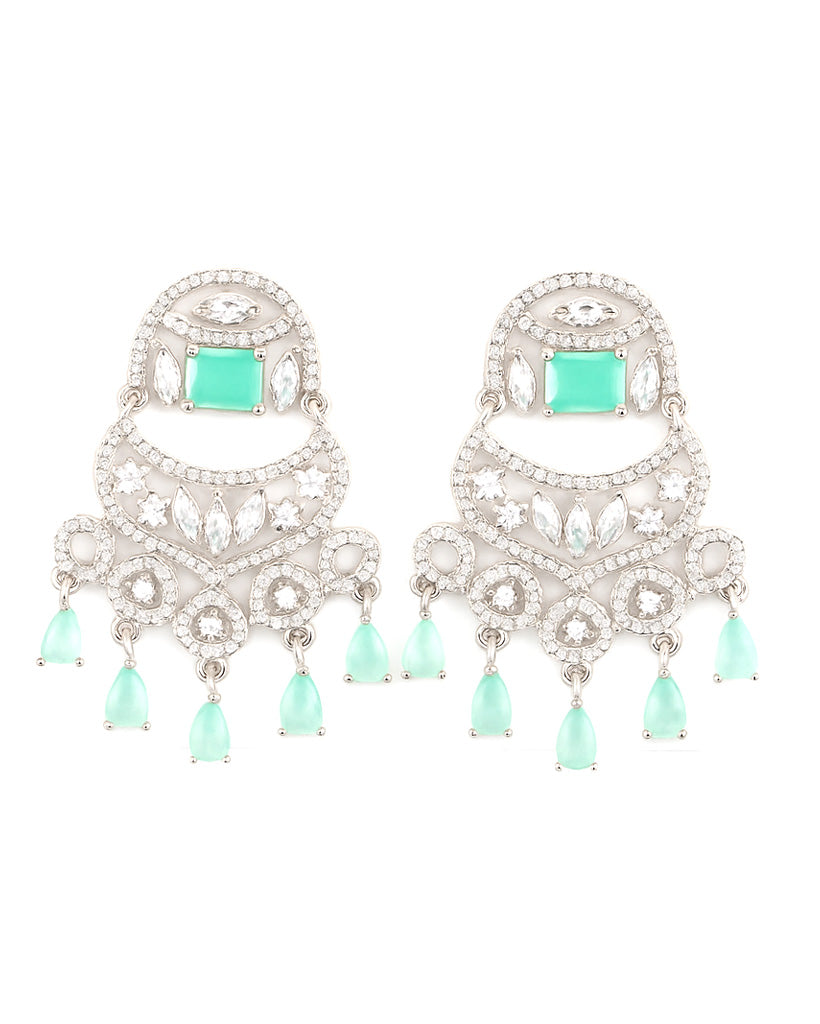 Elegant Mint Green AD Stone Chandelier Earrings