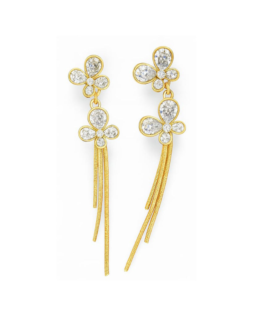 Gold Plated Butterfly Drop Earrings with Crystal Detailing