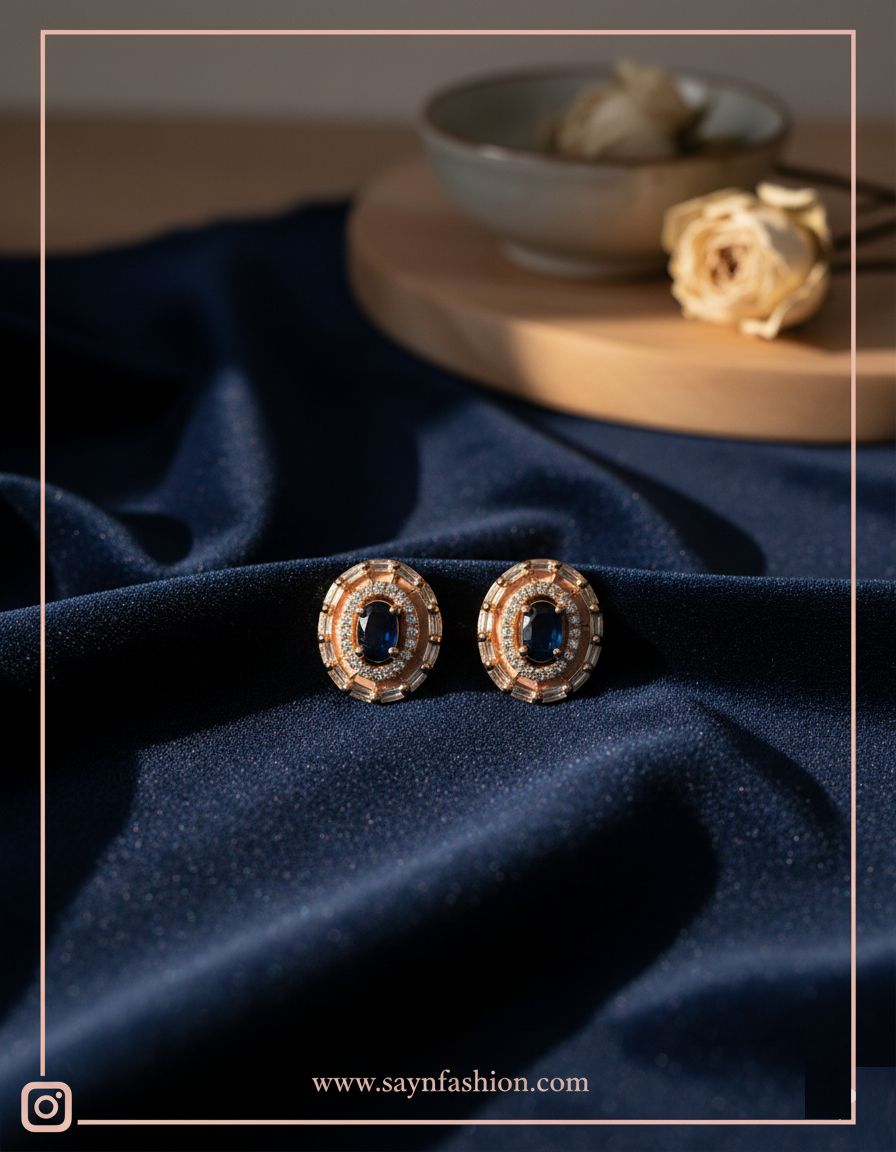 Elegant Sapphire AD Stone Stud Earring