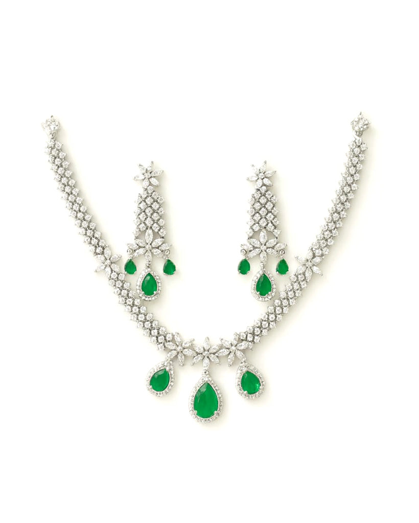 Emerald Green Bridal Necklace Set with Earrings