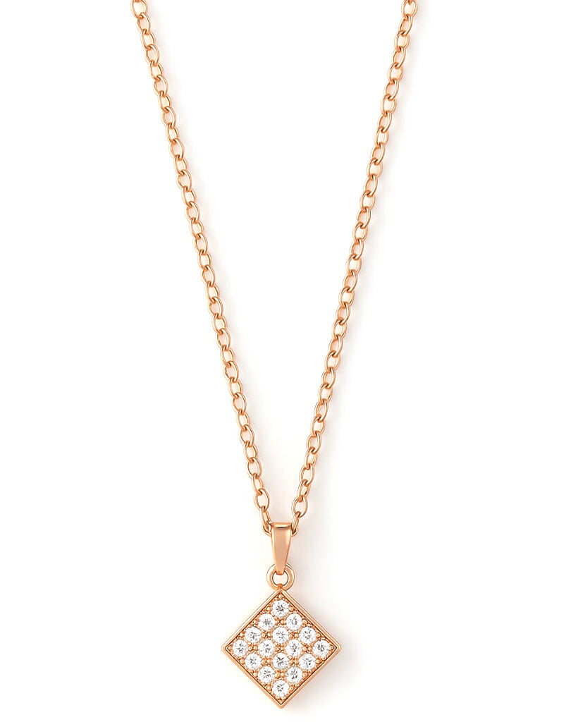 Rose Gold Diamond-Shaped Pendant Necklace with Crystal Cluster