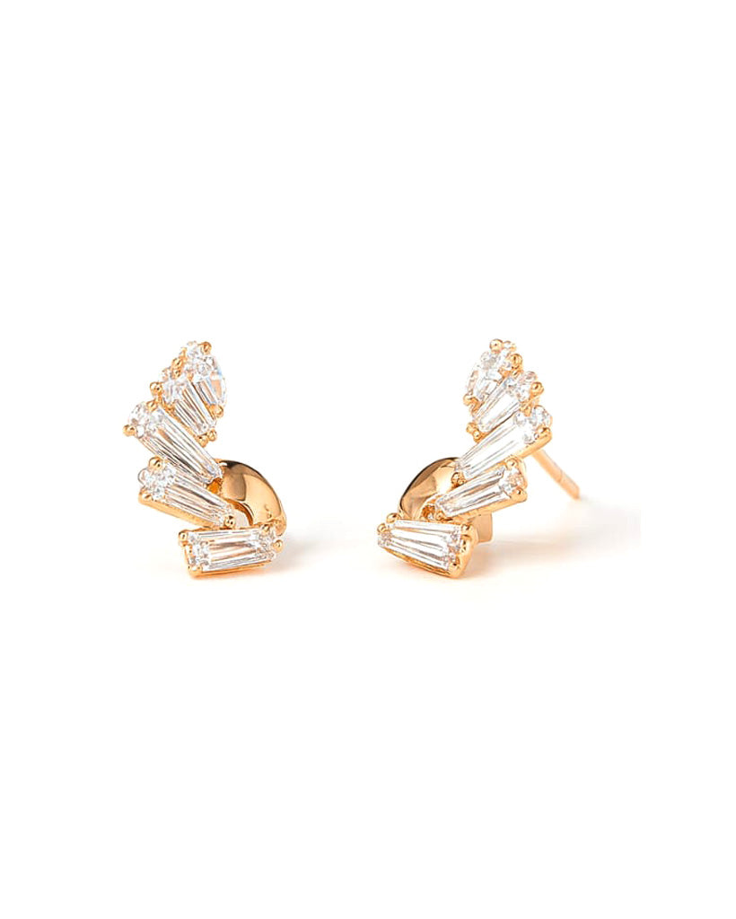 Rose Gold Crystal Fan Stud Earrings – Elegant Party Wear