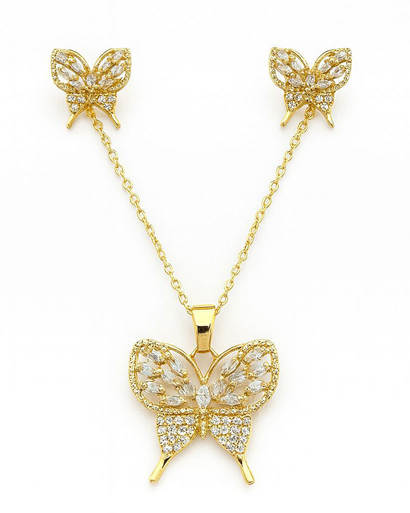 Luxury Butterfly Crystal Jewelry Set – Gold-Plated Necklace & Earrings