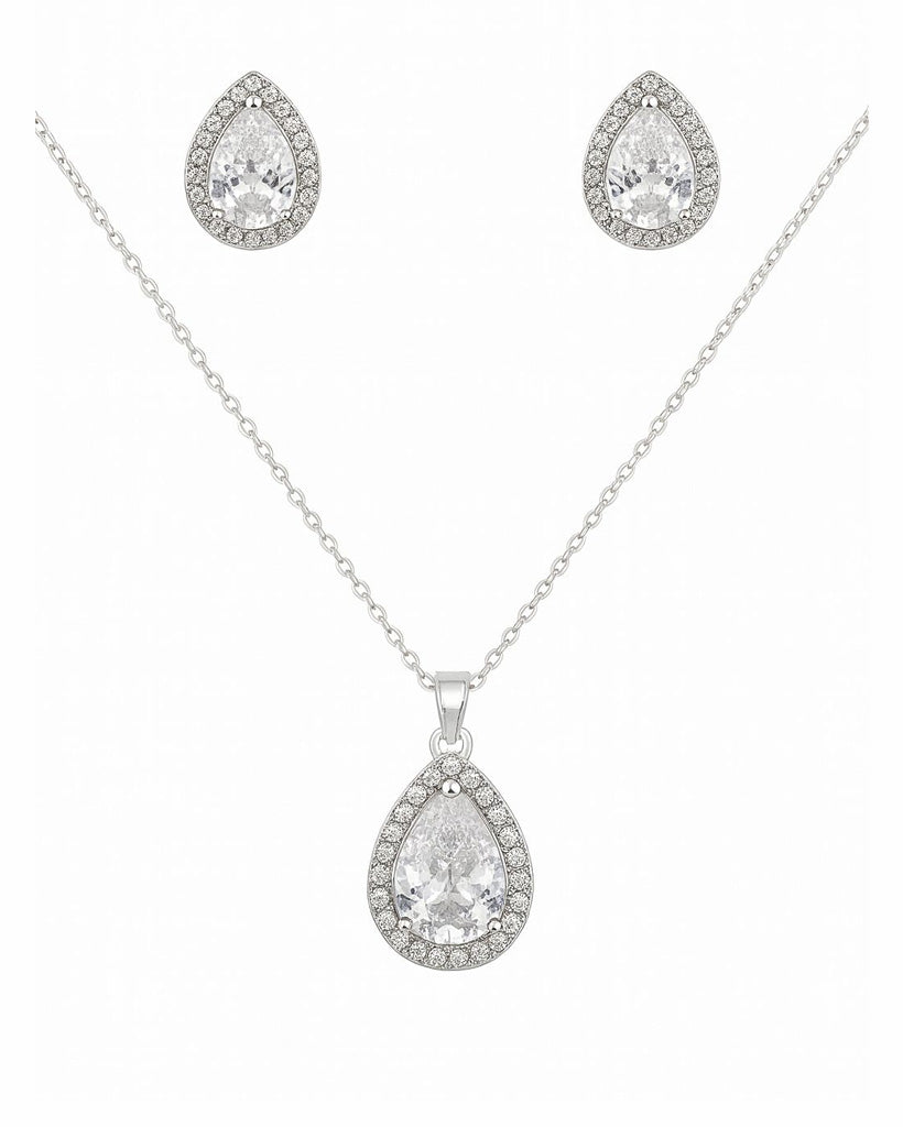 Luxury Silver-Plated Teardrop Jewelry Set – Necklace & Earrings