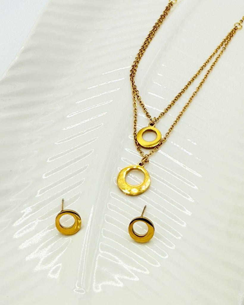 Trendy Double Layer Gold Necklace & Earrings Set