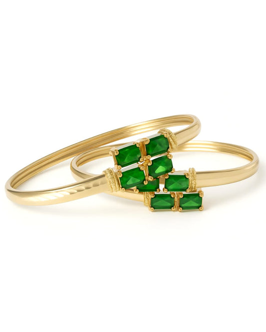 Gold  Bangles with Green Stone Design