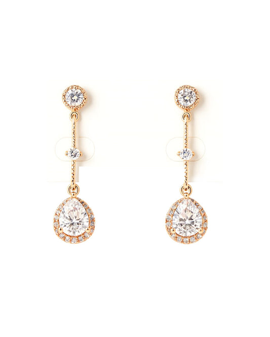 Rose Gold Teardrop Earrings with White Stones