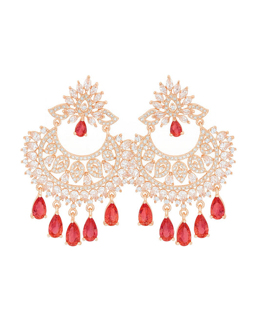 Elegant Red AD Stone Chandelier Earrings