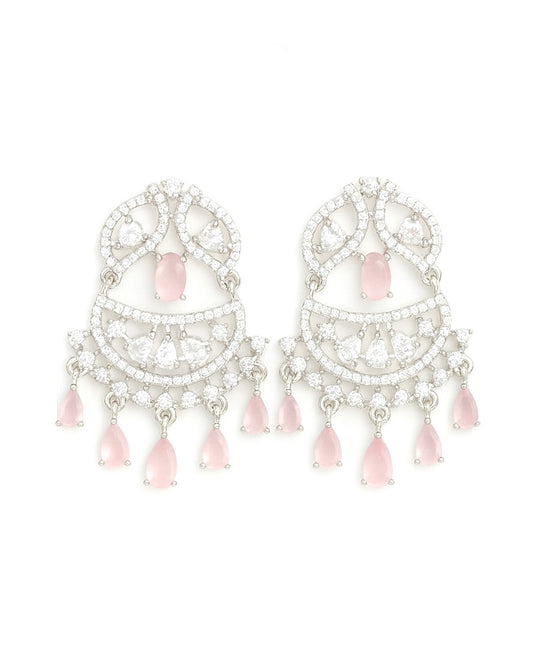 Elegant Pink Drop AD Stone Chandelier Earrings