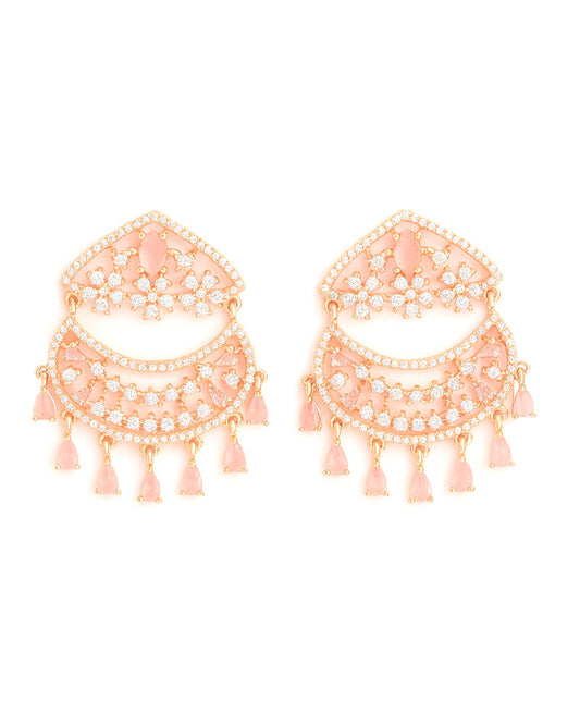 Elegant Rose Quartz AD Stone Chandelier Earrings