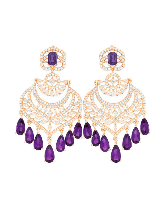 Royal Purple Drop AD Stone Chandelier Earrings