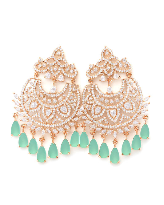 Elegant Mint Green AD Stone Chandelier Earrings