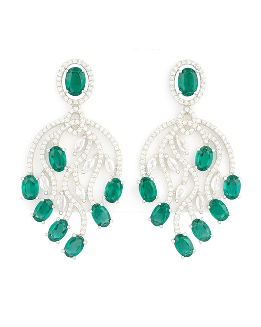 Elegant Emerald AD Stone Chandelier Earrings