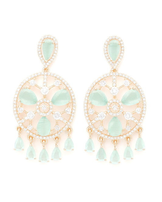 Elegant Aqua AD Stone Chandelier Earrings