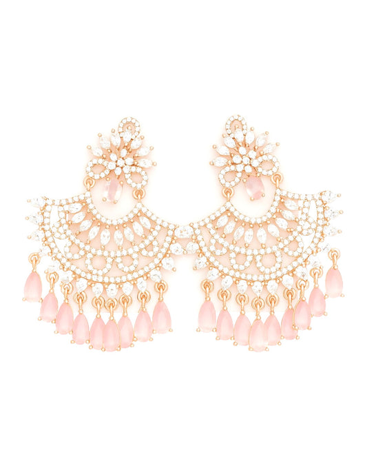 Elegant Rose Quartz AD Stone Chandelier Earrings