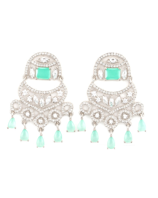 Elegant Mint Green AD Stone Chandelier Earrings