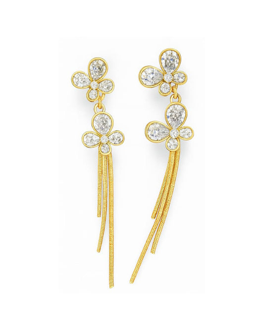 Gold Plated Butterfly Drop Earrings with Crystal Detailing