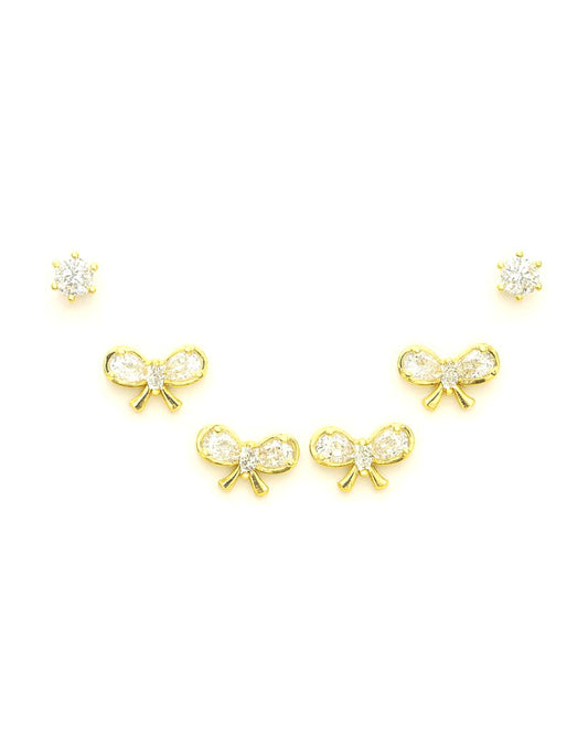 old Plated Earring Set with Bow and Crystal Studs