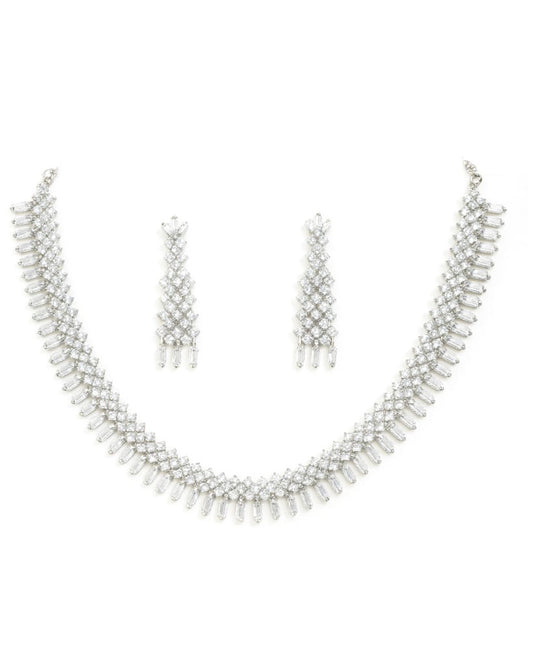 White Stone Necklace Set with Long Earrings
