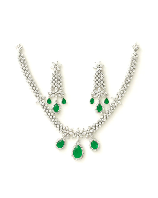 Emerald Green Bridal Necklace Set with Earrings