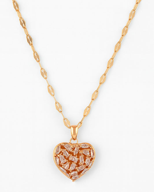 Gold Heart Pendant Necklace with Crystal Detailing