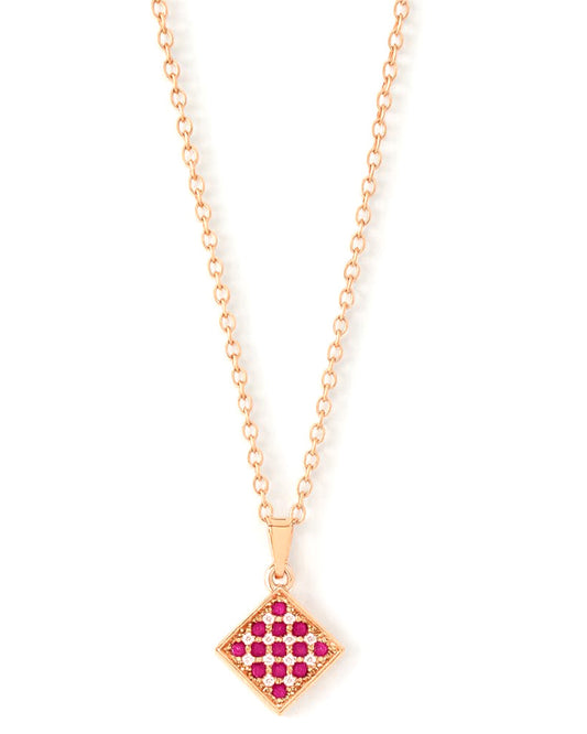Rose Gold Diamond-Shaped Pendant Necklace with Ruby Red Crystals