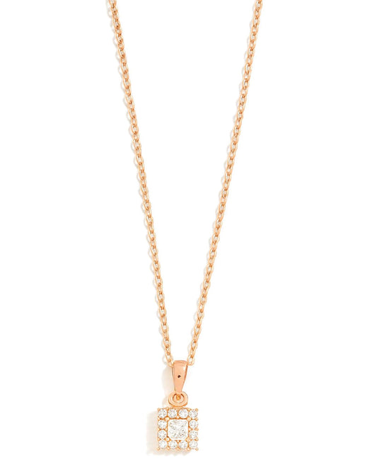 Rose Gold Square Pendant Necklace with Sparkling Crystal Frame
