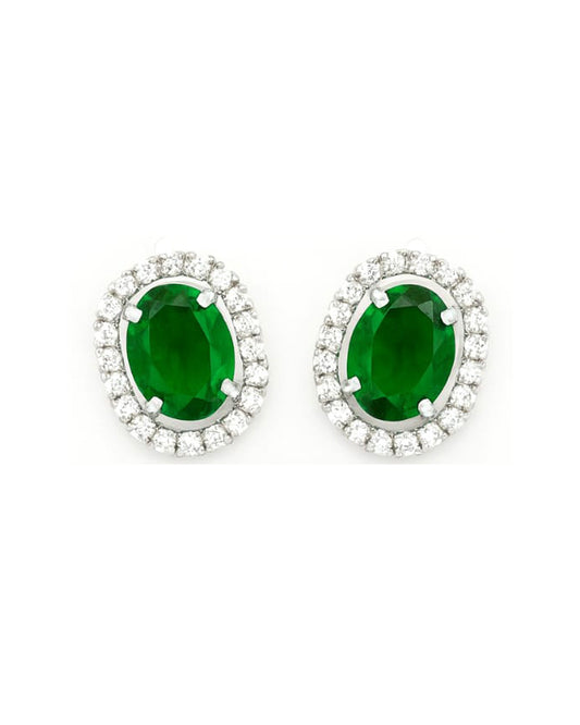 Elegant Emerald Green Stud Earrings with Sparkling Halo Crystals