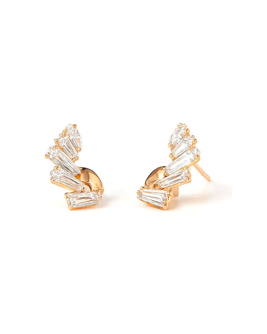 Rose Gold Crystal Fan Stud Earrings – Elegant Party Wear