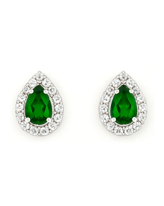 Teardrop Emerald Green Stud Earrings with Dazzling Crystal Halo