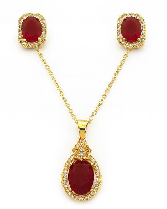 Luxury Ruby Red Crystal Jewelry Set – Gold-Plated Necklace & Earrings