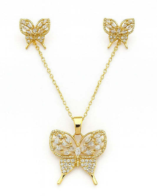 Luxury Butterfly Crystal Jewelry Set – Gold-Plated Necklace & Earrings