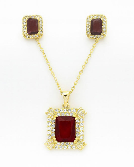 Luxury Ruby Red Crystal Jewelry Set – Gold-Plated Necklace & Earrings