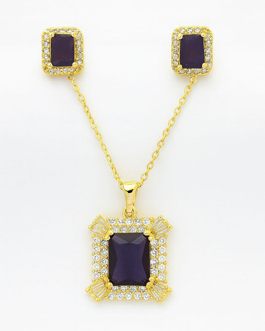 Luxury Amethyst Purple Crystal Jewelry Set – Gold-Plated Necklace & Earrings