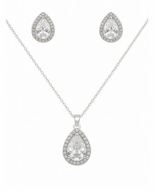 Luxury Silver-Plated Teardrop Jewelry Set – Necklace & Earrings