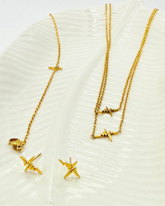 Trendy Gold Heartbeat Jewelry Set – Necklace & Earrings