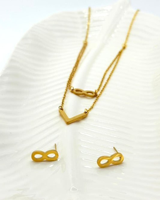 Elegant Infinity Charm Necklace & Earrings – Modern Gold Design