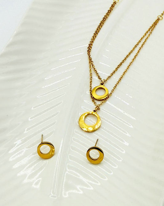 Trendy Double Layer Gold Necklace & Earrings Set