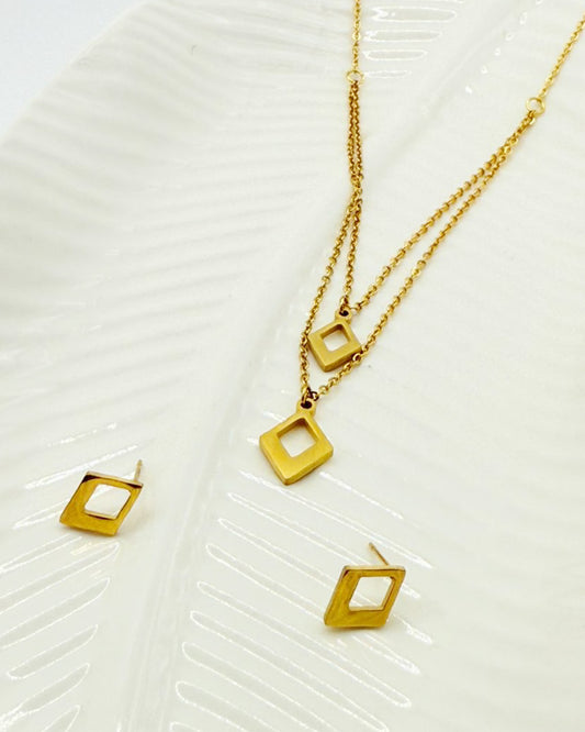 Minimalist Gold Diamond Shape Jewelry Set – Necklace & Earrings