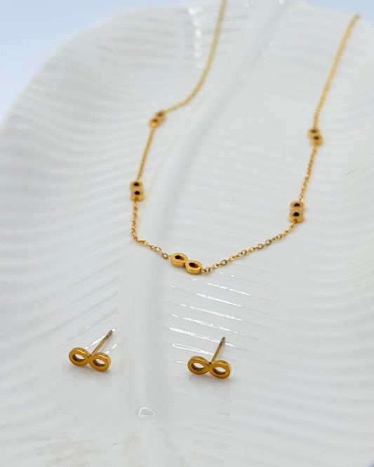 Delicate Infinity Symbol Necklace & Earrings – Gold Finish